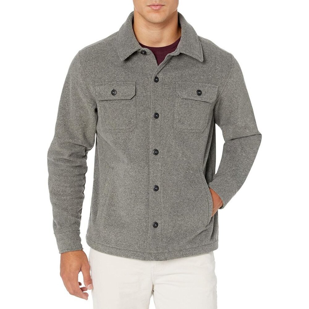 Men's Gray Button-Front Fleece Jacket